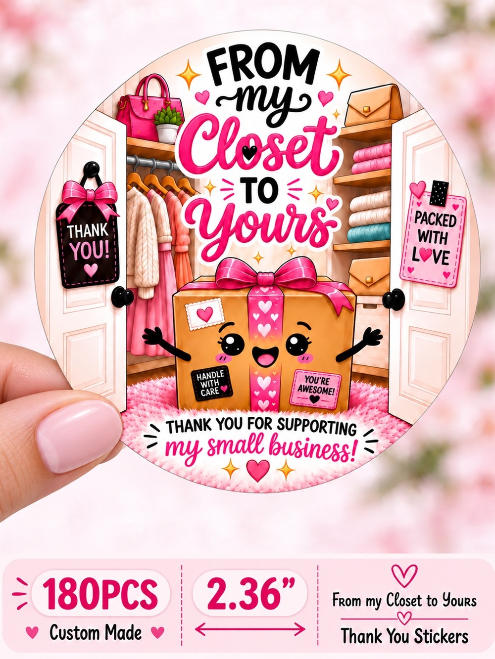 180PCS 2.36”  Thank You Stickers - Custom Made From My Closet To Yours